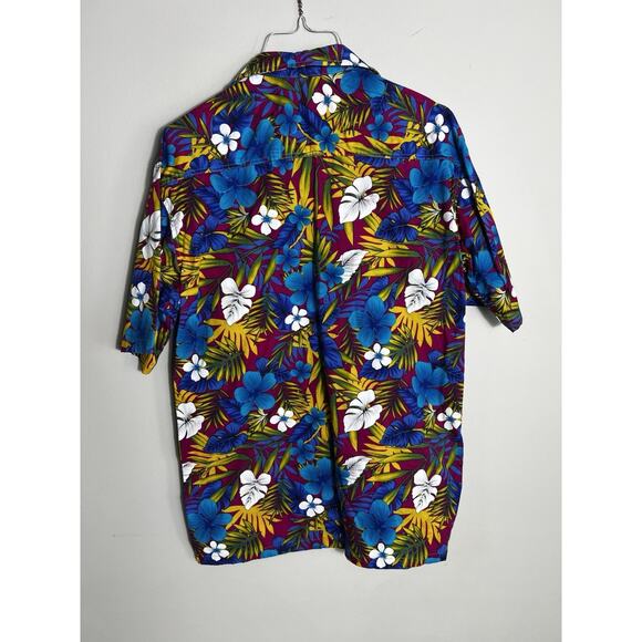 Vtg Hawaiian Shirt Sanit Size L 90s Colorful Cotton Hawaiian Button Down Shirt - Picture 8 of 8